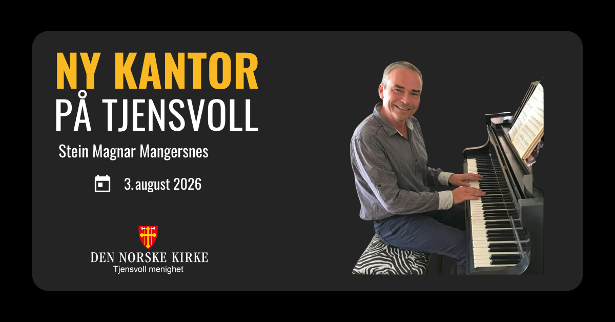 Bildet av menighetens nye kantor,  Stein Magne Mangersnes, sittende ved flygelet.
